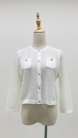 画像1: メッシュ7分袖カーディガン《オフ》[Toilette（トワレ）]