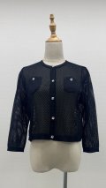 メッシュ7分袖カーディガン《黒》[Toilette（トワレ）]