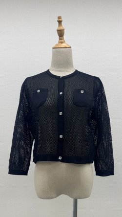 画像1: メッシュ7分袖カーディガン《黒》[Toilette（トワレ）]