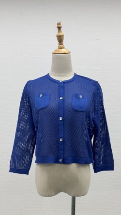 画像1: メッシュ7分袖カーディガン《ブルー》[Toilette（トワレ）]