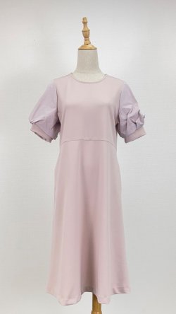 画像1: 異素材ドッキング、パフスリーブワンピース《サンプル品》《ピンク》[Toilette（トワレ）]