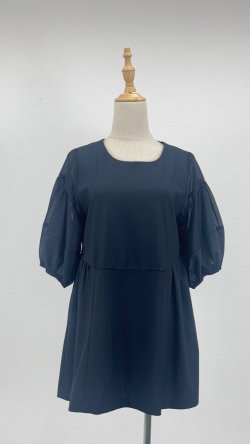 画像1: シアー素材パフスリーブ、チュニック《サンプル品》《黒》[Toilette（トワレ）]