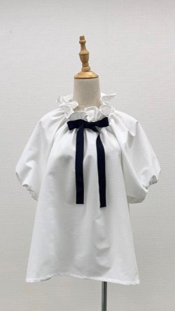 画像2: ☆ギャザーフリル襟、サッカー地ブラウス☆《オフ》[Toilette（トワレ）]