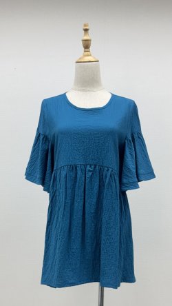 画像1: ☆サッカー地、お袖たっぷりフレアブラウス☆《ブルー》《サンプル品》[Toilette（トワレ）]