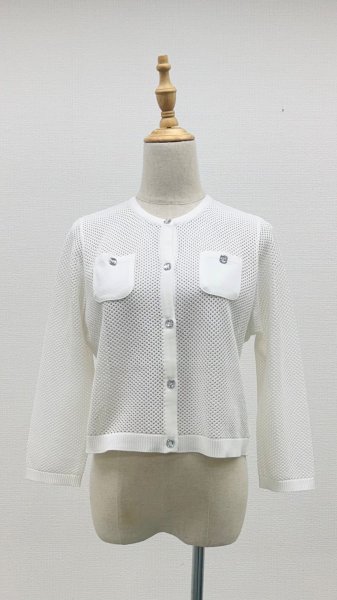 画像1: メッシュ7分袖カーディガン《オフ》[Toilette（トワレ）] (1)