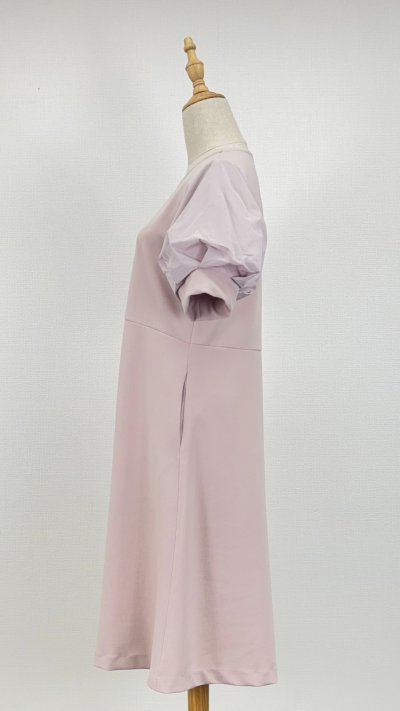 画像1: 異素材ドッキング、パフスリーブワンピース《サンプル品》《ピンク》[Toilette（トワレ）]